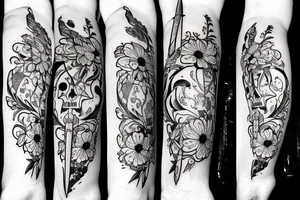 Si Vis Pacem, Para Bellum with sword and flower surrounding it tattoo idea