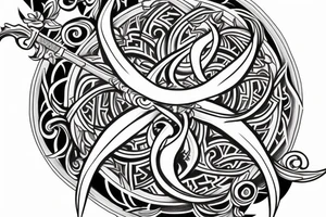 the text Si Vis Pacem, Para Bellum with sword and flower surrounding it from both sides creating like a ying yang tattoo idea