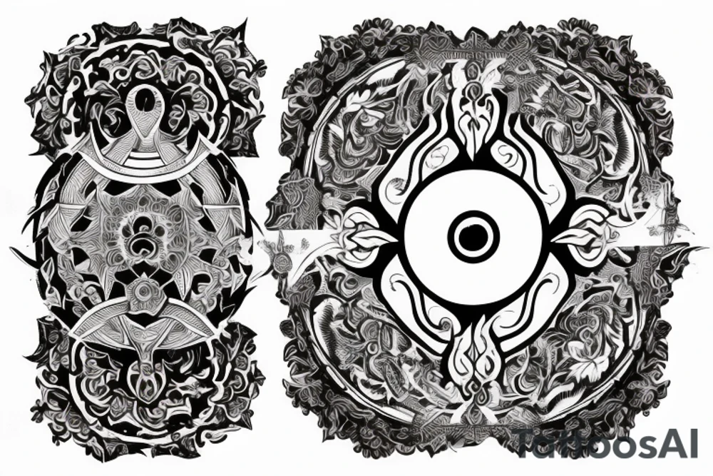 the text Si Vis Pacem, Para Bellum with sword and flower surrounding it from both sides creating like a ying yang tattoo idea