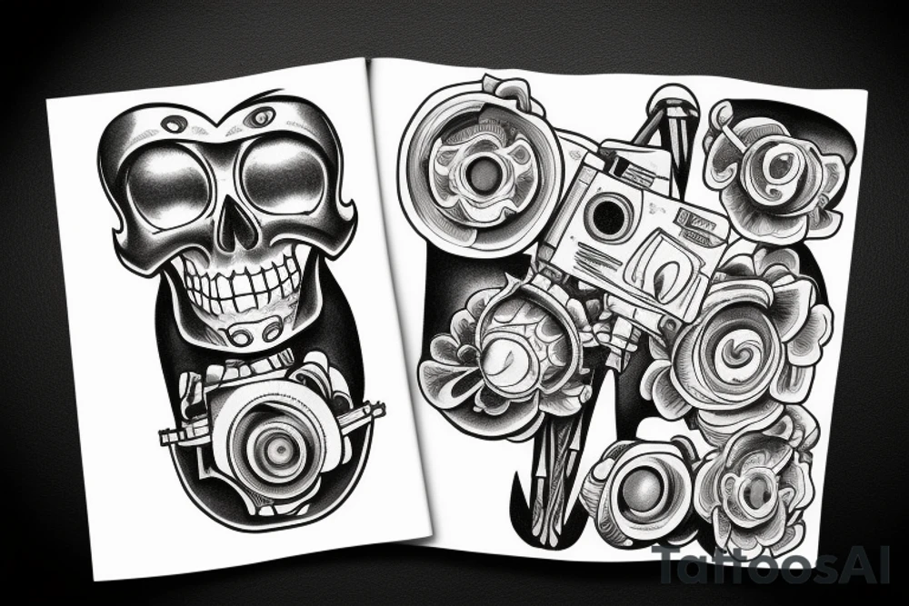 Skeleton holding a camera body tattoo idea