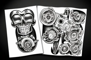 Skeleton holding a camera body tattoo idea