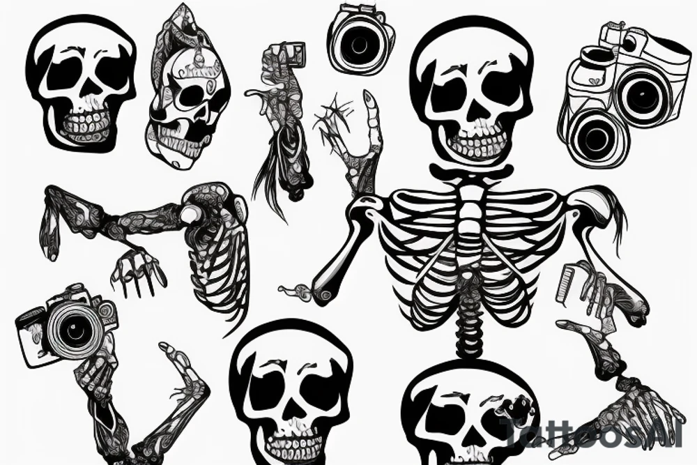 Skeleton holding a camera body tattoo idea