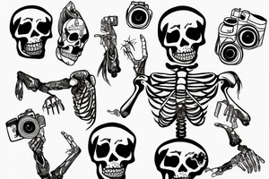 Skeleton holding a camera body tattoo idea