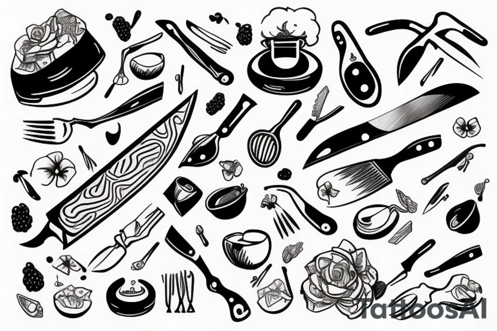 chef knife kitchen cooking tattoo idea