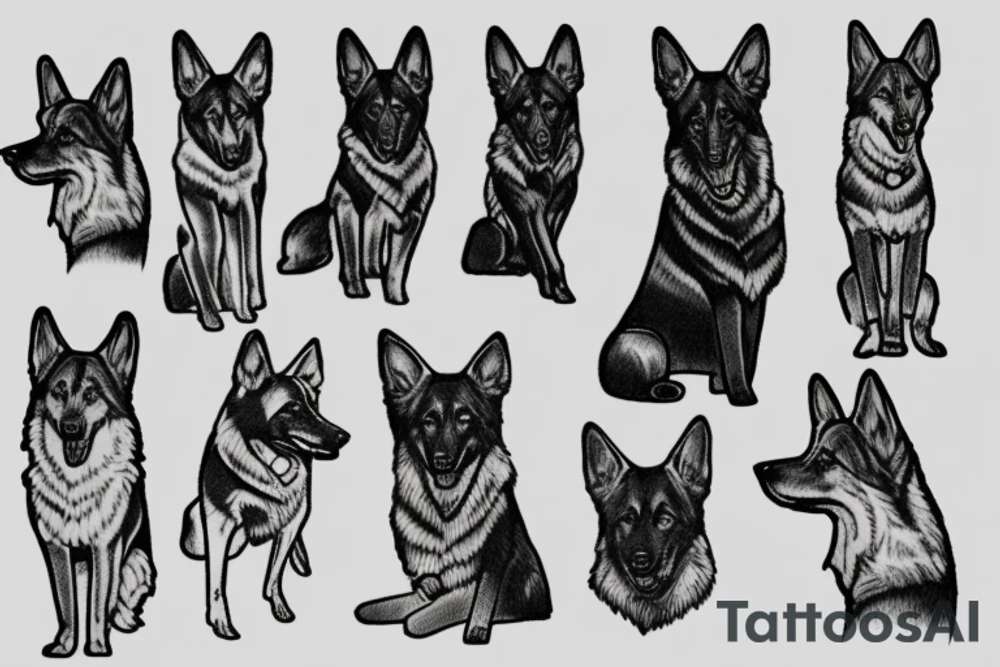 black and white outline of a german shepard tattoo idea