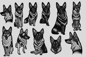 black and white outline of a german shepard tattoo idea