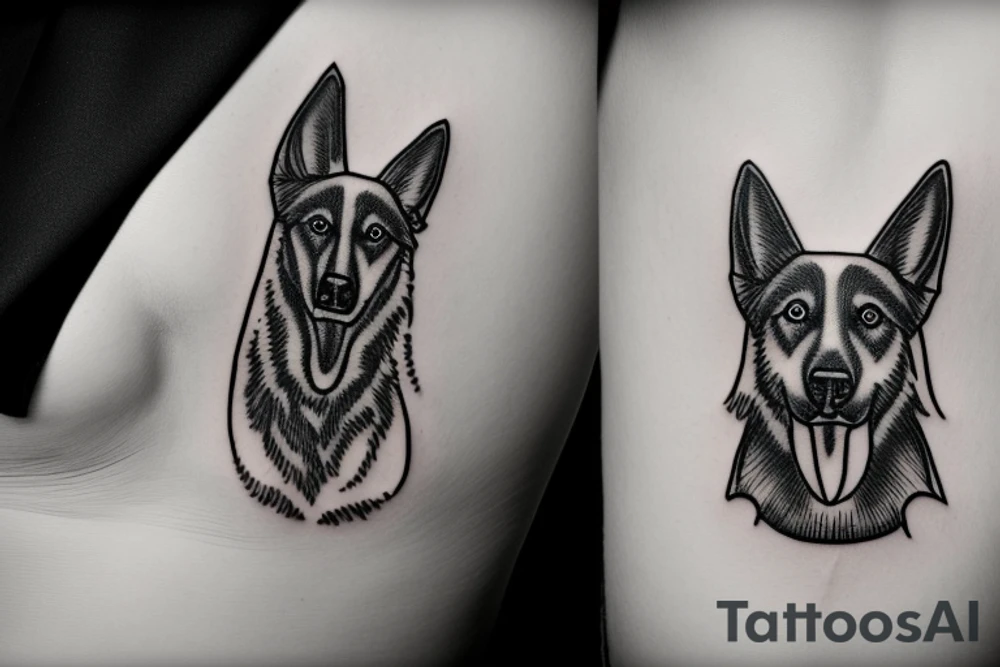 black and white outline of a german shepard tattoo idea