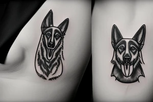 black and white outline of a german shepard tattoo idea