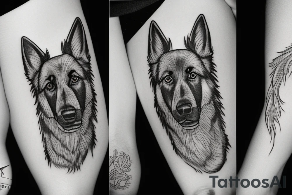black and white outline of a german shepard tattoo idea