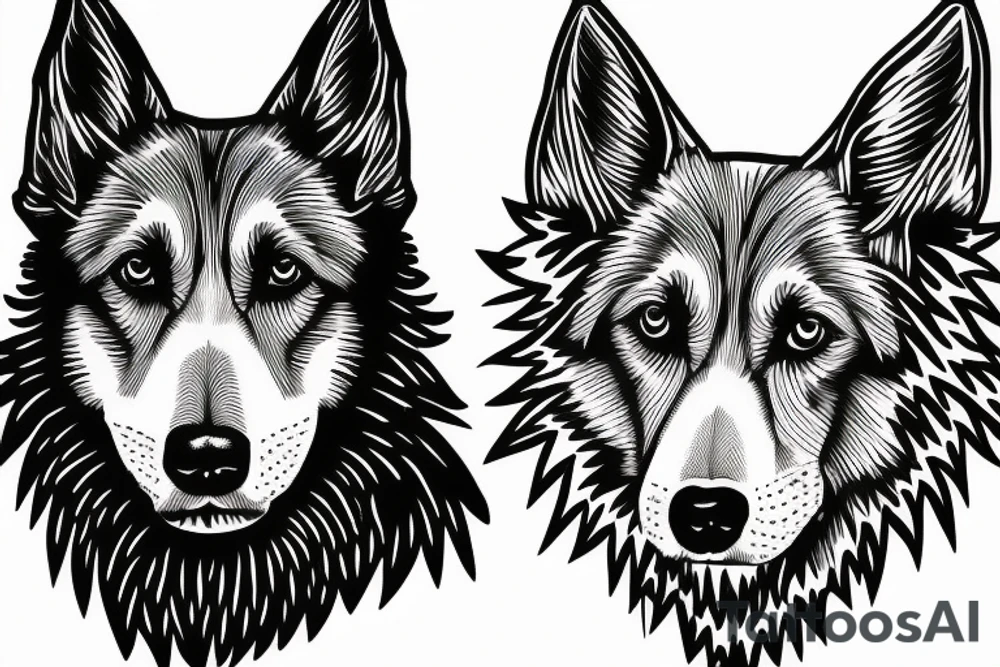 black and white outline of a german shepard tattoo idea