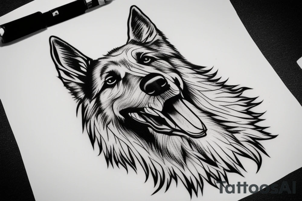 outline of german shepard head tattoo idea