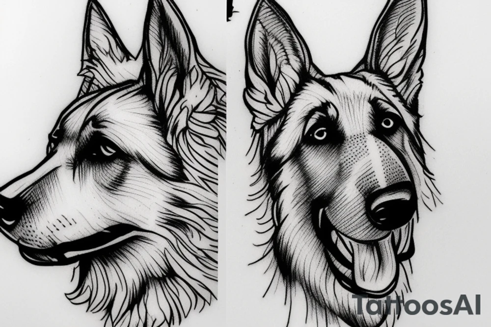 outline of german shepherd head tattoo idea