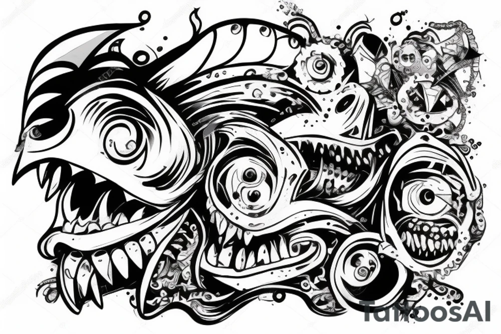 Monster with a creative smile going to work tattoo idea Monster with a creative smile going to work tattoo idea