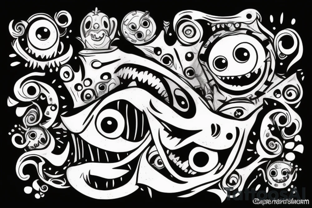 Monster with a creative smile going to work tattoo idea Monster with a creative smile going to work tattoo idea