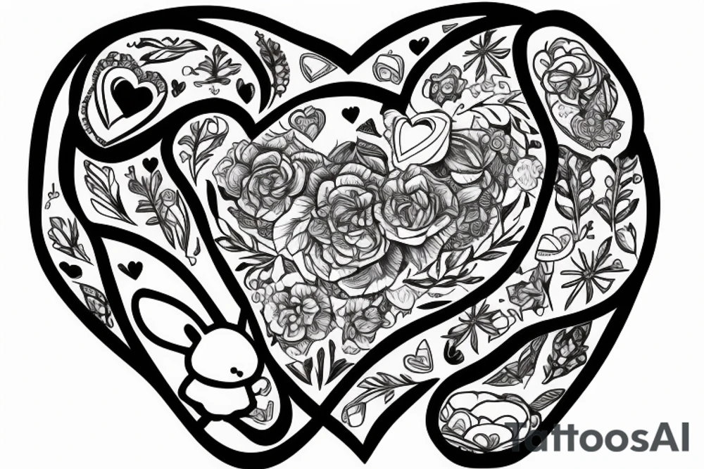 Heart with a fluffy rabbit tail peaking from behind tattoo idea