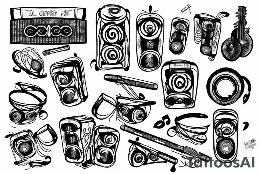 Music festival stage with pirotechnic tattoo idea