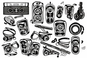 Music festival stage with pirotechnic tattoo idea