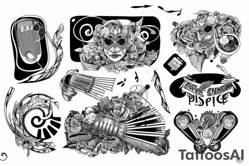 Music festival stage with pirotechnic tattoo idea