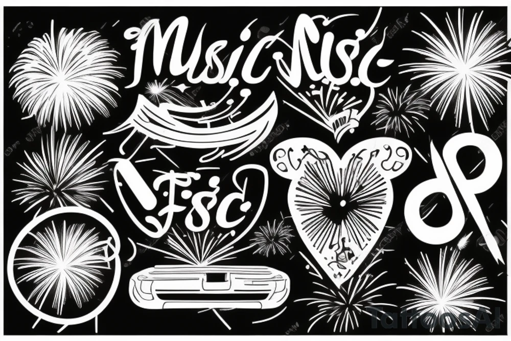 Music festival stage with fireworks tattoo idea
