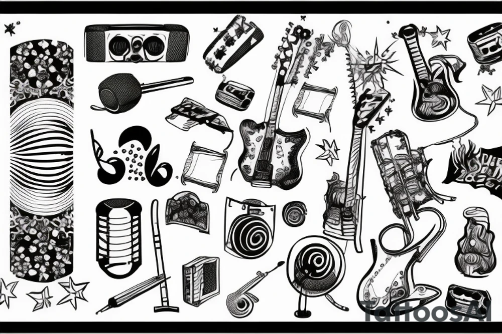 Music festival stage with fireworks tattoo idea