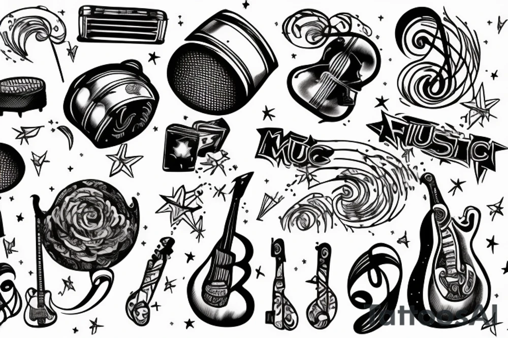 Music festival stage with fireworks tattoo idea