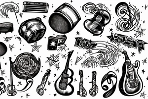 Music festival stage with fireworks tattoo idea