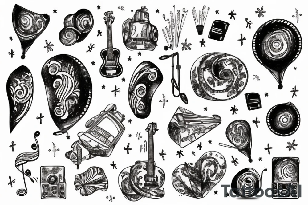 Music festival stage with fireworks tattoo idea