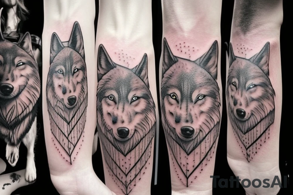 Woman and wolf become one tattoo idea