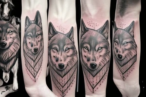 Woman and wolf become one tattoo idea