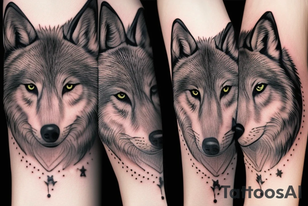 Woman and wolf become one tattoo idea