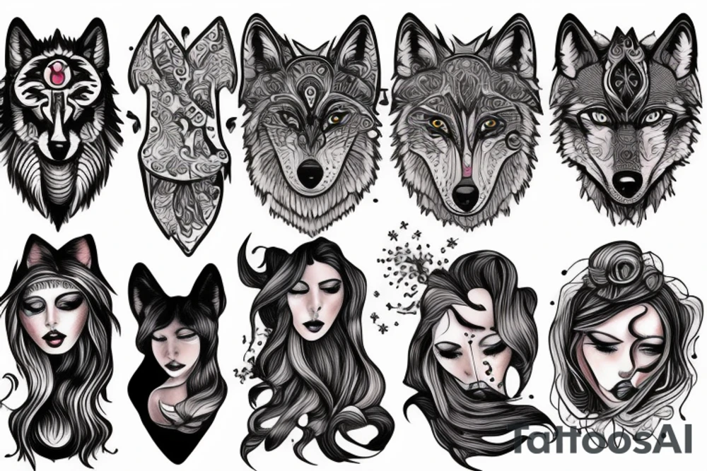 Woman and wolf become one tattoo idea