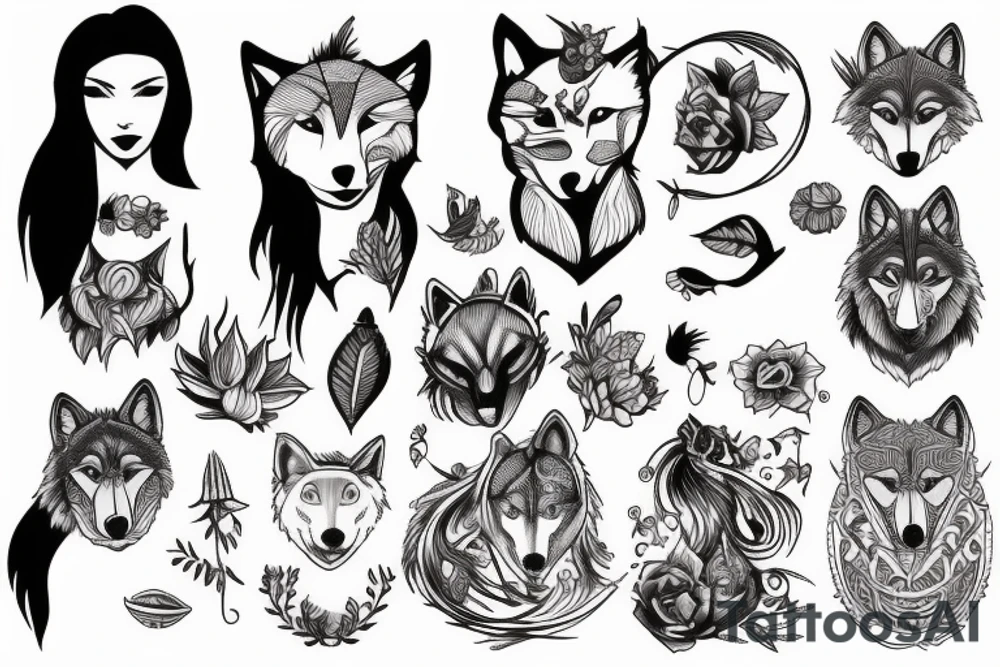 Woman and wolf become one tattoo idea