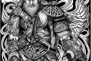Viking ruins, very detailed, odin, wolves tattoo idea