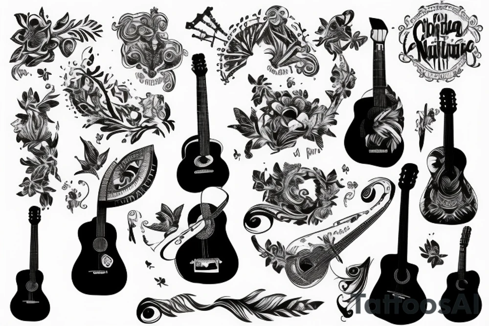 Christian Filipino music nature guitar tattoo idea