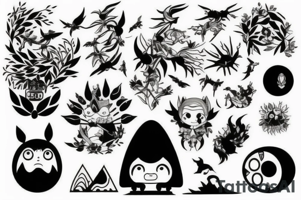 nature tattoo with Studio Ghibli tattoo idea