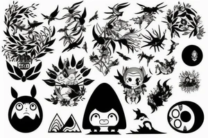 nature tattoo with Studio Ghibli tattoo idea