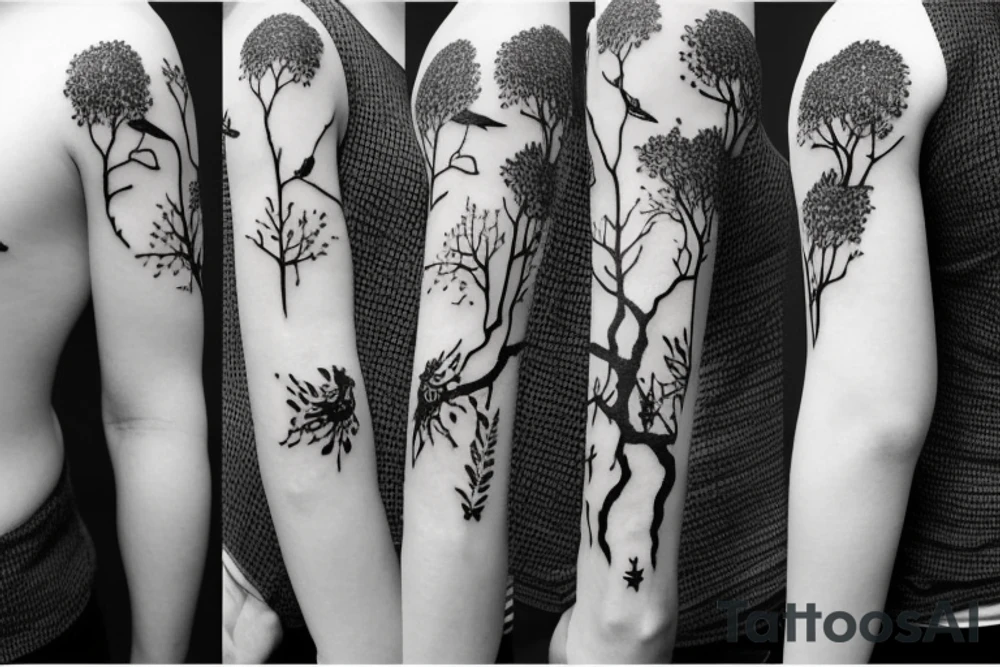 nature tattoo with kodama tattoo idea