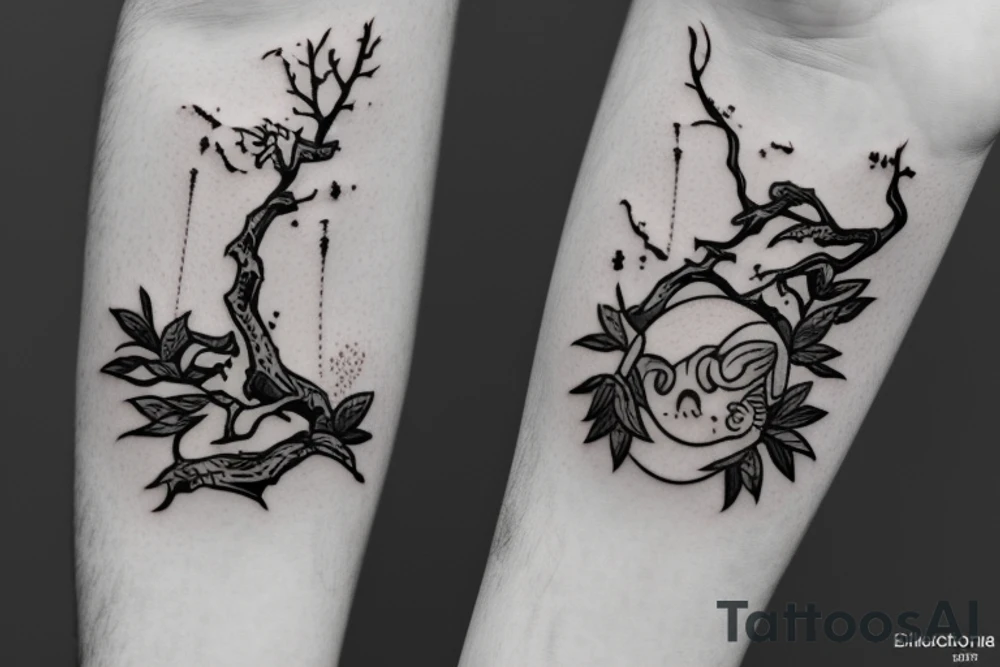 nature tattoo with kodama tattoo idea