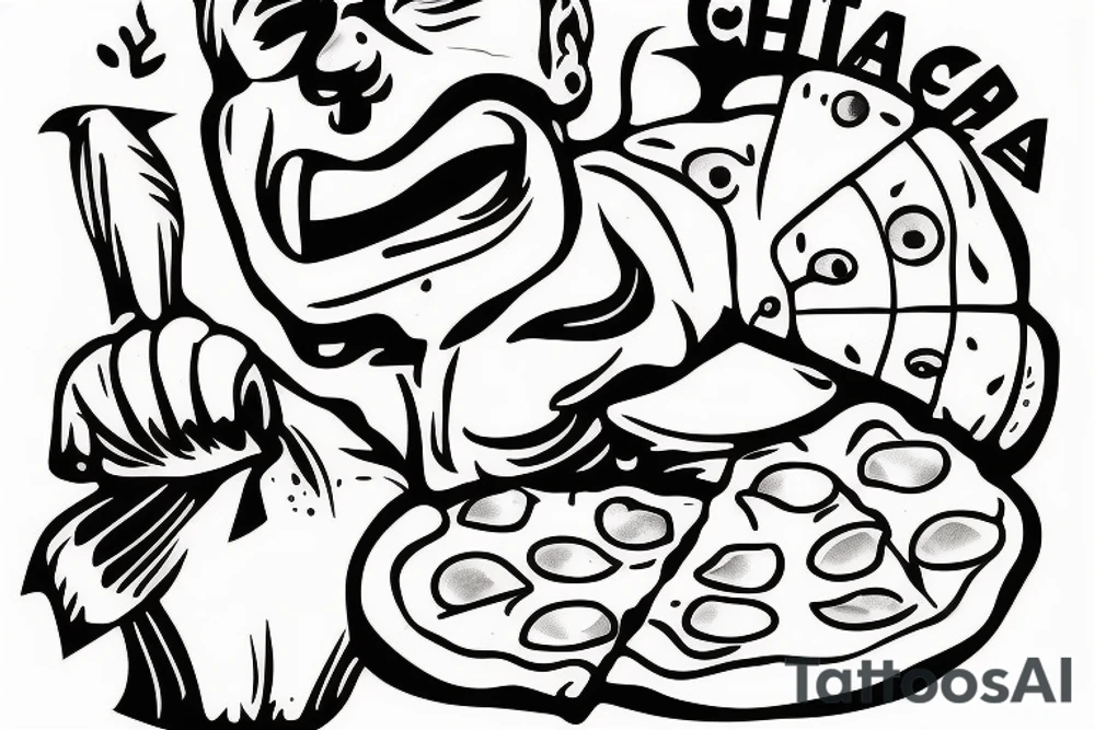 Italian pizza chef holding football and a pizza tattoo idea