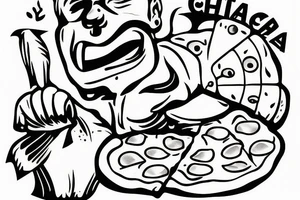 Italian pizza chef holding football and a pizza tattoo idea