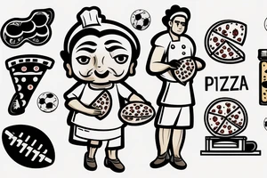 Italian pizza chef holding football and a pizza tattoo idea