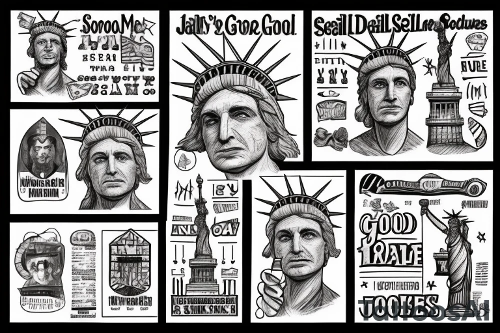 Statue of Liberty from better call Saul with a scroll across it that says “S’all good, man” tattoo idea