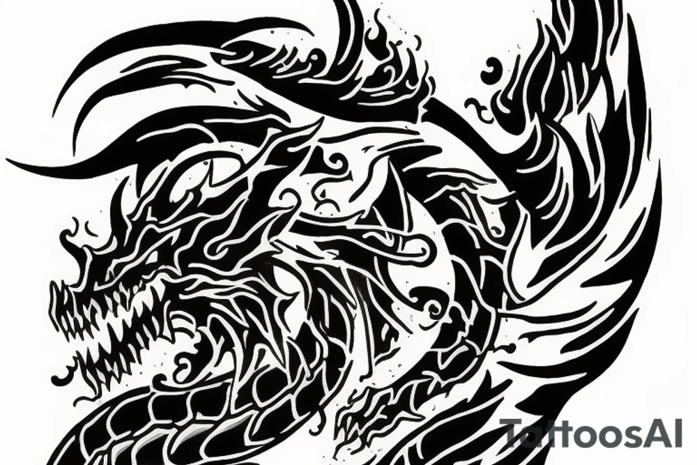 Dragon's neck and head breathing fire fading in to arm tattoo idea