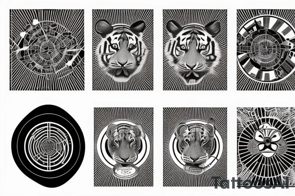 a tiger, a wind rose and a victrola tattoo idea