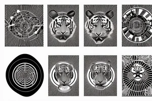 a tiger, a wind rose and a victrola tattoo idea