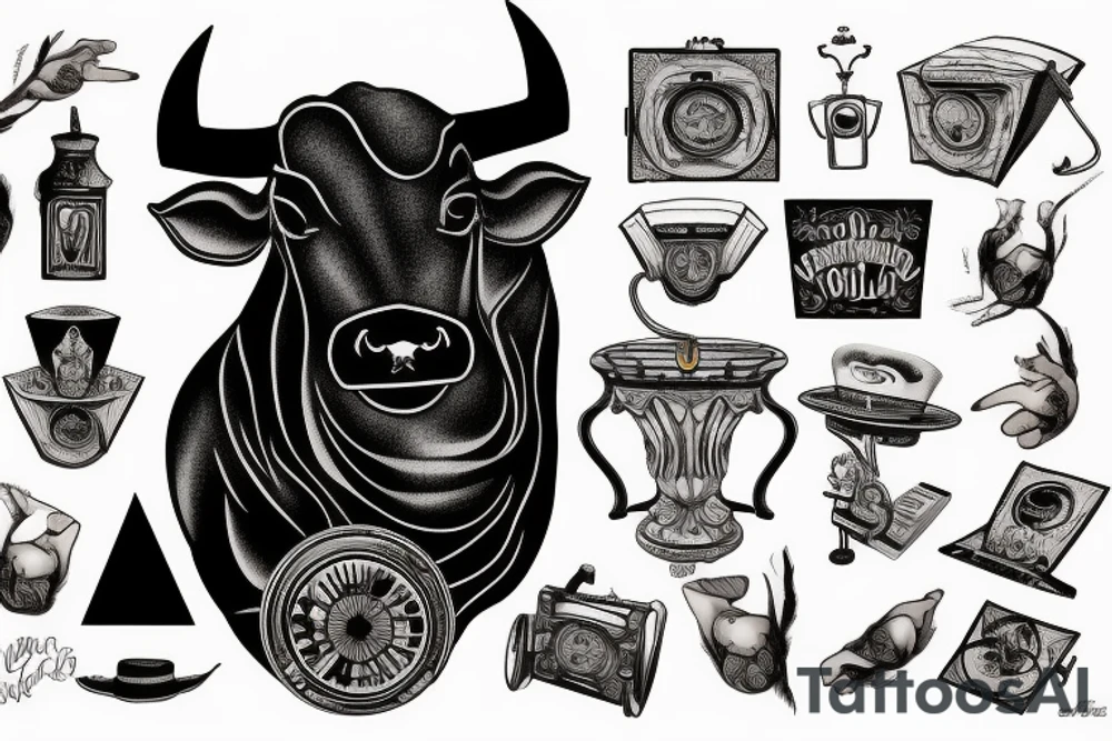 a bull and a victrola tattoo idea