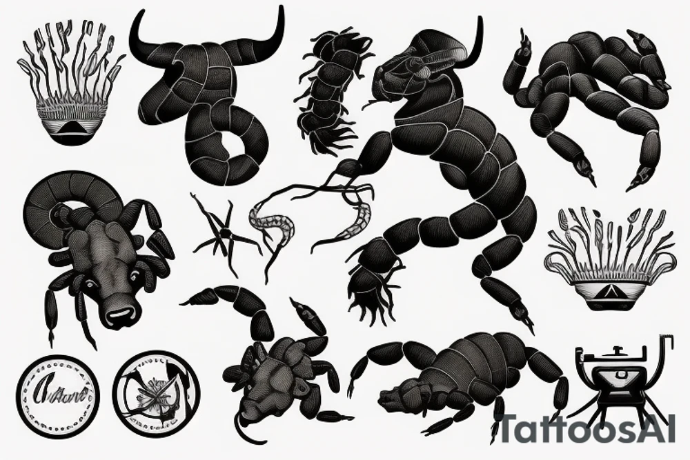 a bull, a scorpion and a victrola tattoo idea