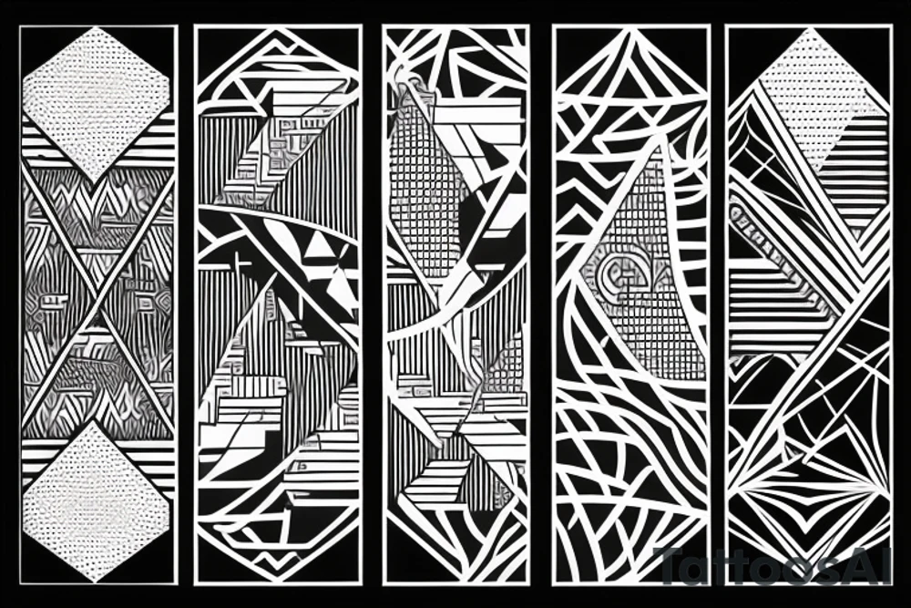 Geometric lines with landscapes tattoo idea