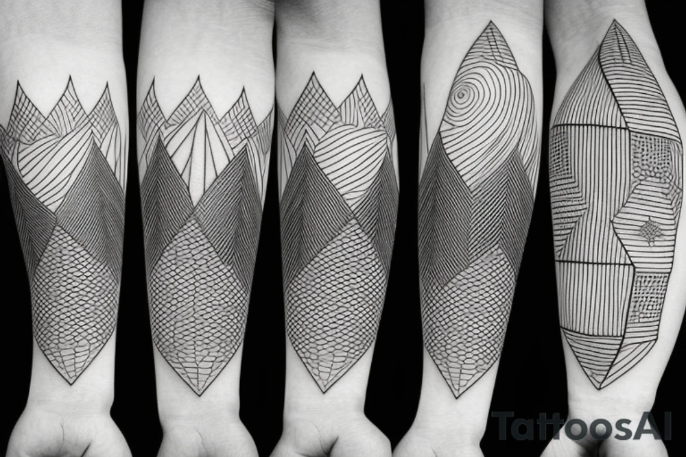 Geometric lines with landscapes tattoo idea