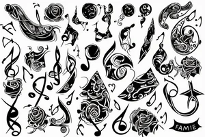 fine line tattoo with various size dots and musical notes tattoo idea